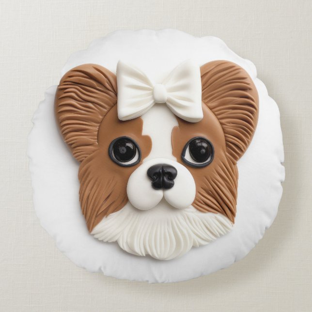 Coussins Ronds Papillon Chien 3D Inspiré (Devant)