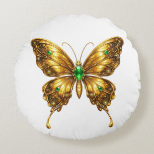 Coussins Ronds Papillon de cristal émeraude doré
