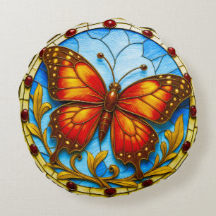Coussins Ronds Papillon de vitrail