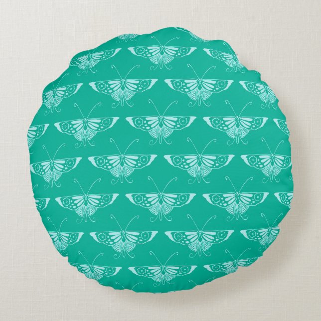 Coussins Ronds Papillon déco stylisé - turquoise et aqua (Dos)