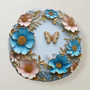 Coussins Ronds 🦋 Papillon Décoratif Fleur Bleu Rose pour la Mais