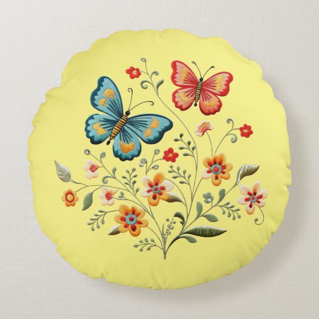 Coussins Ronds Papillon et fleurs (Devant)