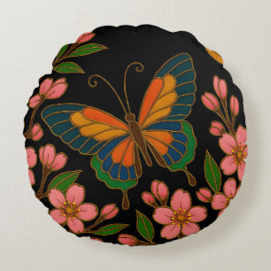 Coussins Ronds Papillon Fleur de Cerisier Lune