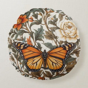 Coussins Ronds Papillon Monarch Élégant Inspiré de William Morris