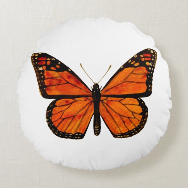 Coussins Ronds Papillon monarque (FOND BLEU) (Devant)