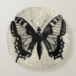 Coussins Ronds Papillon noir et blanc sur l'arrière - plan criqué