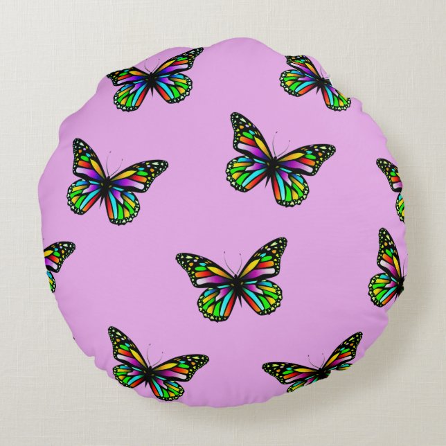 Coussins Ronds Papillon rose et vert à imprimer oreiller à lancer (Dos)