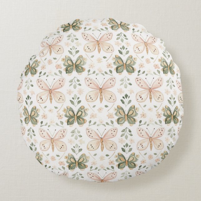 Coussins Ronds Papillon Rose Pâle Vert Menthe (Devant)