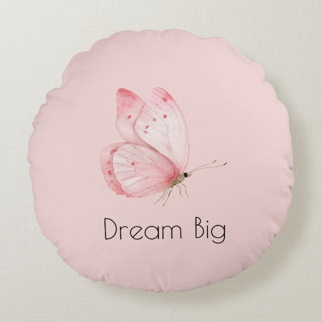 Coussins Ronds Papillon Rose Rêveur (Devant)