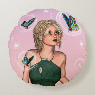 Coussins Ronds Papillon scintillant Fée Fantaisie Art