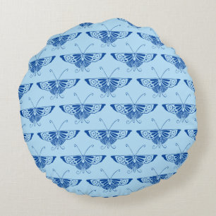 Coussins Ronds Papillon stylisé Déco - bleu cobalt et bleu pâle