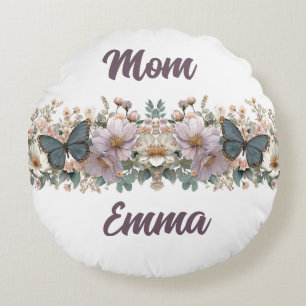 Coussins Ronds Papillon vert et floral vintage pour maman