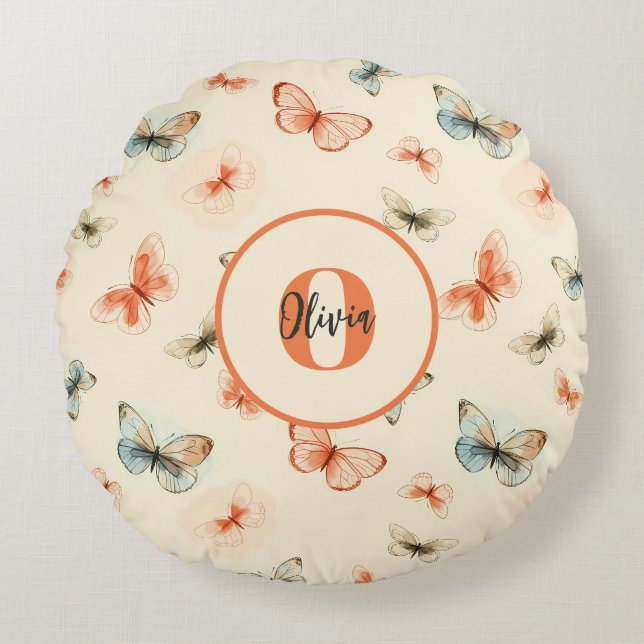 Coussins Ronds Papillons Aquarelle Modernes (Devant)