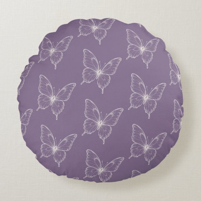 Coussins Ronds Papillons Blancs Roses Violets   (Devant)