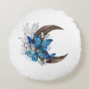 Coussins Ronds Papillons bleus sur croissant en bois
