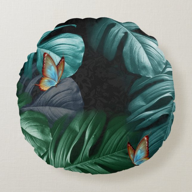 Coussins Ronds Papillons du Paradis/Tropical Turquoise Splash (Devant)