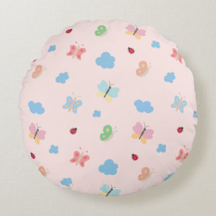 Coussins Ronds Papillons et coccinelles pastel doux motif