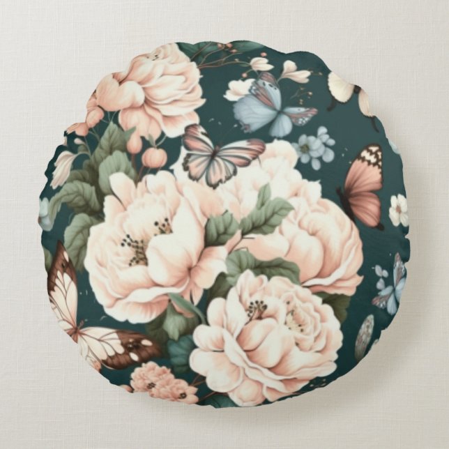 Coussins Ronds Papillons et fleurs (Devant)