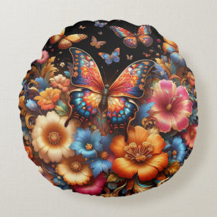 Coussins Ronds Papillons et fleurs motif