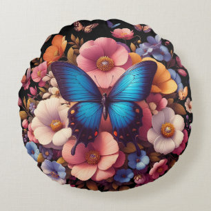 Coussins Ronds Papillons et fleurs motif