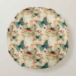 Coussins Ronds Papillons et fleurs Vintages colorés (3)