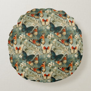 Coussins Ronds Papillons et fleurs Vintages colorés (5)
