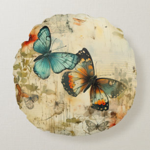 Coussins Ronds Papillons et fleurs Vintages colorés (8)
