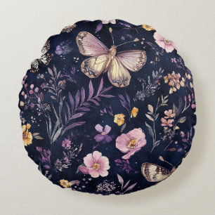 Coussins Ronds Papillons Fleurs Roses Violettes
