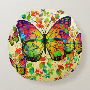 COUSSINS RONDS PAPILLONS PRINTANIERS NATURE COLORÉE