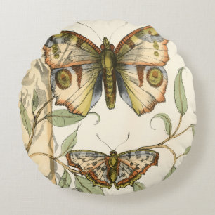 Coussins Ronds Papillons tandem au-dessus de feuille vert