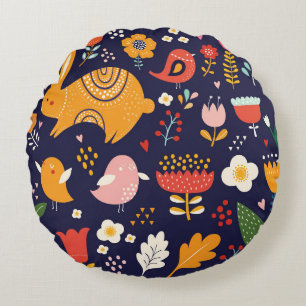 Coussins Ronds Pâques du printemps : fleurs, collection de lapins