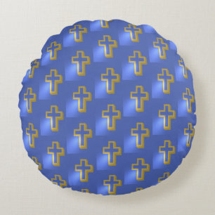 Coussins Ronds Pâques Golden Chrétien Lumière religieuse Croix Bl