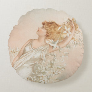 Coussins Ronds "Pâques" - Impression vintage, L. Prang & Co.