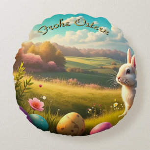 Coussins Ronds Pâques joyeuses dans un paysage printanier