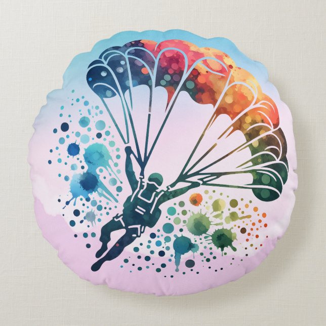 Coussins Ronds Parachutiste Aquarelle Colorée (Devant)