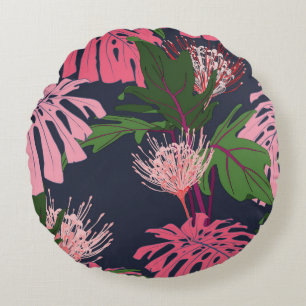 Coussins Ronds Paradis tropical : Feuilles et fleurs exotiques