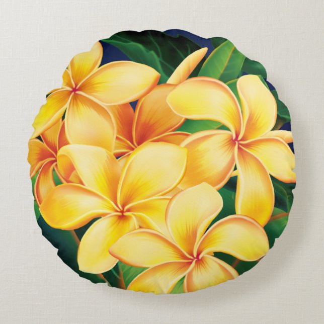 Coussins Ronds Paradis tropical Plumeria Hawaiian (Devant)