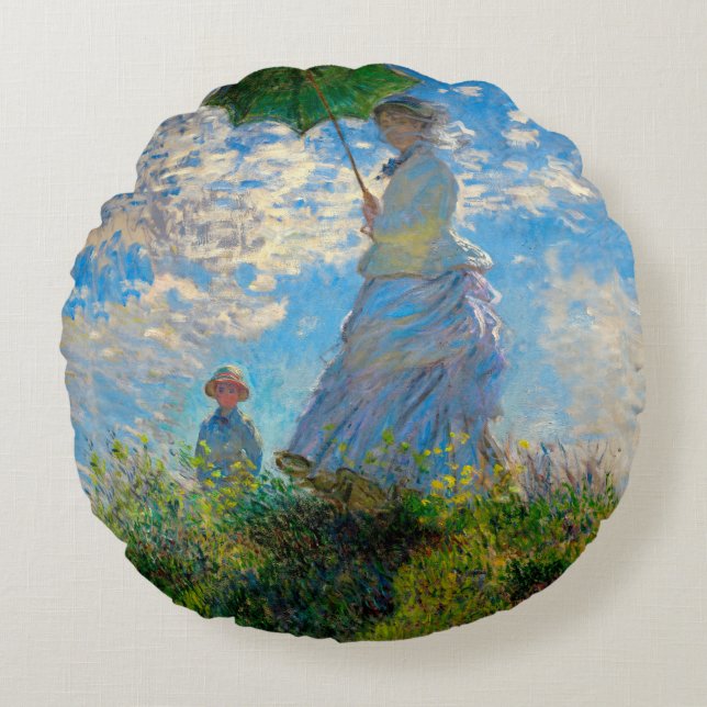 Coussins Ronds Parasol Monet Femme Impressionnisme (Devant)