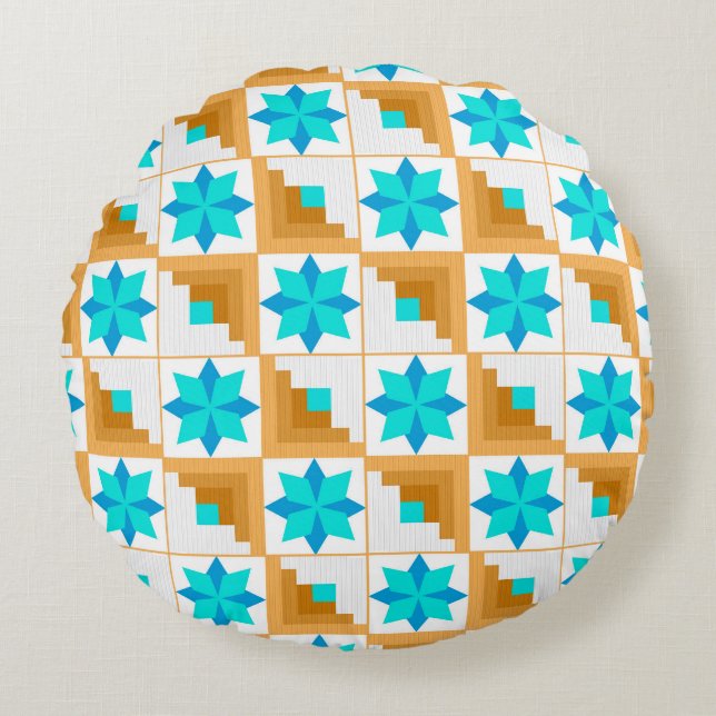Coussins Ronds Parchemin multicolore motif géométrique (Devant)