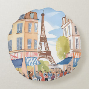 Coussins Ronds Paris France Tour Eiffel   Aquarelle Voyage