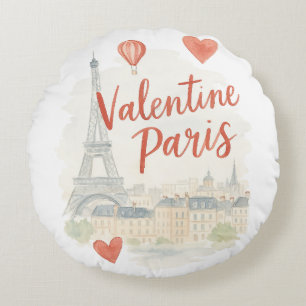 Coussins Ronds Paris Saint-Valentin Aquarelle – Tour Eiffel Amour