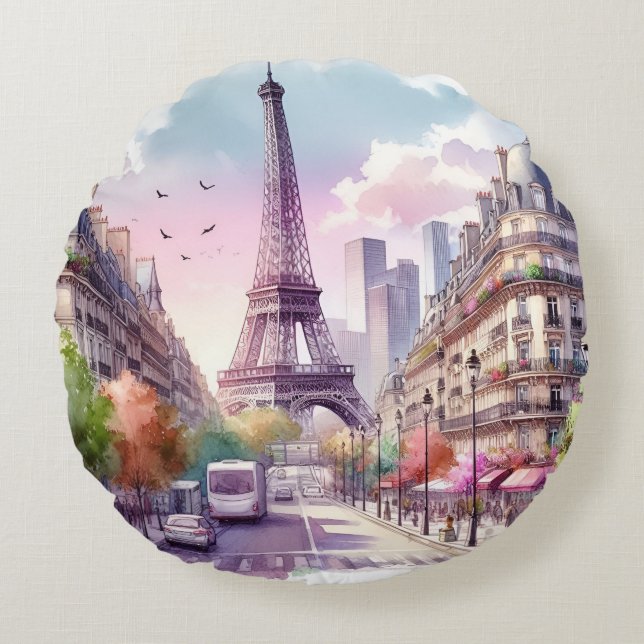 Coussins Ronds paris watercolor (Devant)