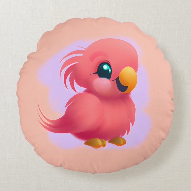 Coussins Ronds Parrot de bébé rose mignon et adorable (Devant)