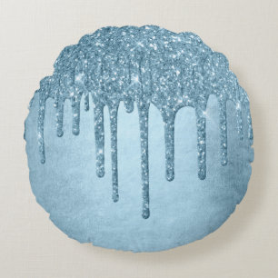 Coussins Ronds Parties scintillant de glace à goutte   Blue Faux