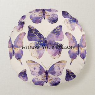 Coussins Ronds Parties scintillant de papillons Purple Gold