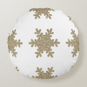 Coussins Ronds Parties scintillant d'or Flocon de neige Motif Noë