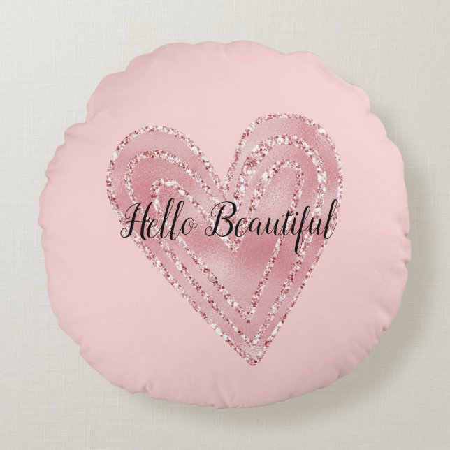 Coussins Ronds Parties scintillant d'or rose vif Coeur brillant (Devant)