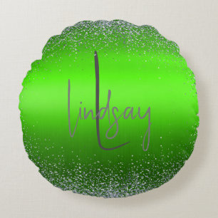 Coussins Ronds Parties scintillant en métal brossé vert Monogramm