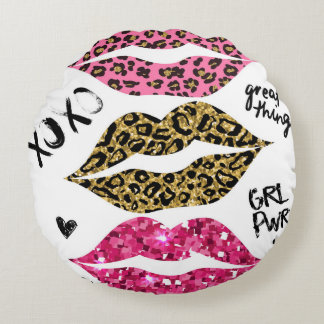 Coussins Ronds Parties scintillant Lips : Empreinte de léopard à