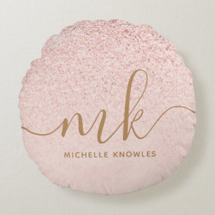 Coussins Ronds Parties scintillant or Rose tendance Initiales fan